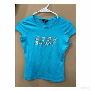 Bebe Sport Turquoise Tee with Metallic Lettering Size Medium